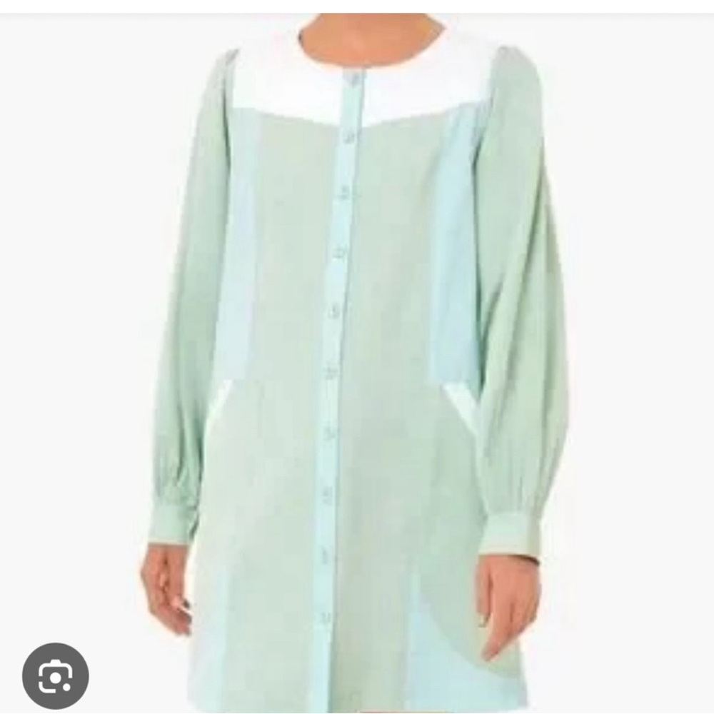 Pomander Place Green and White Button-Up Dress